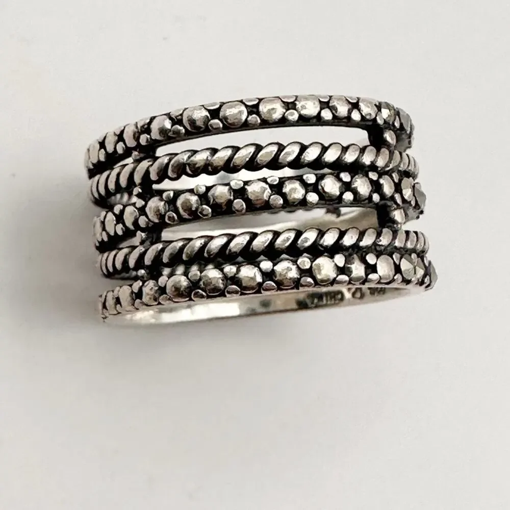 Multi Rope Marcasite Textured Sterling Silver 925 Band Ring Size 6 1/4